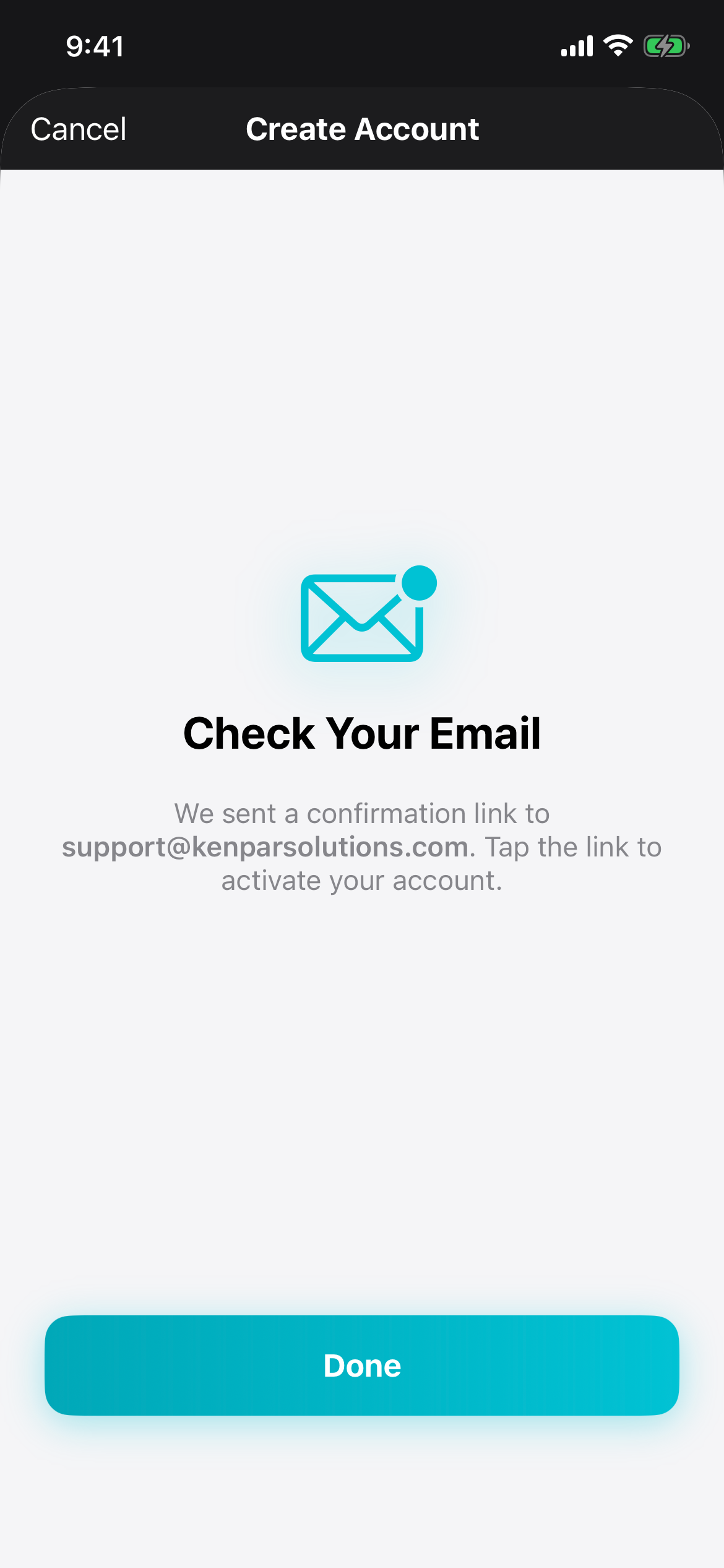 PitchKallr confirmation screen telling the user to check their email for an activation link